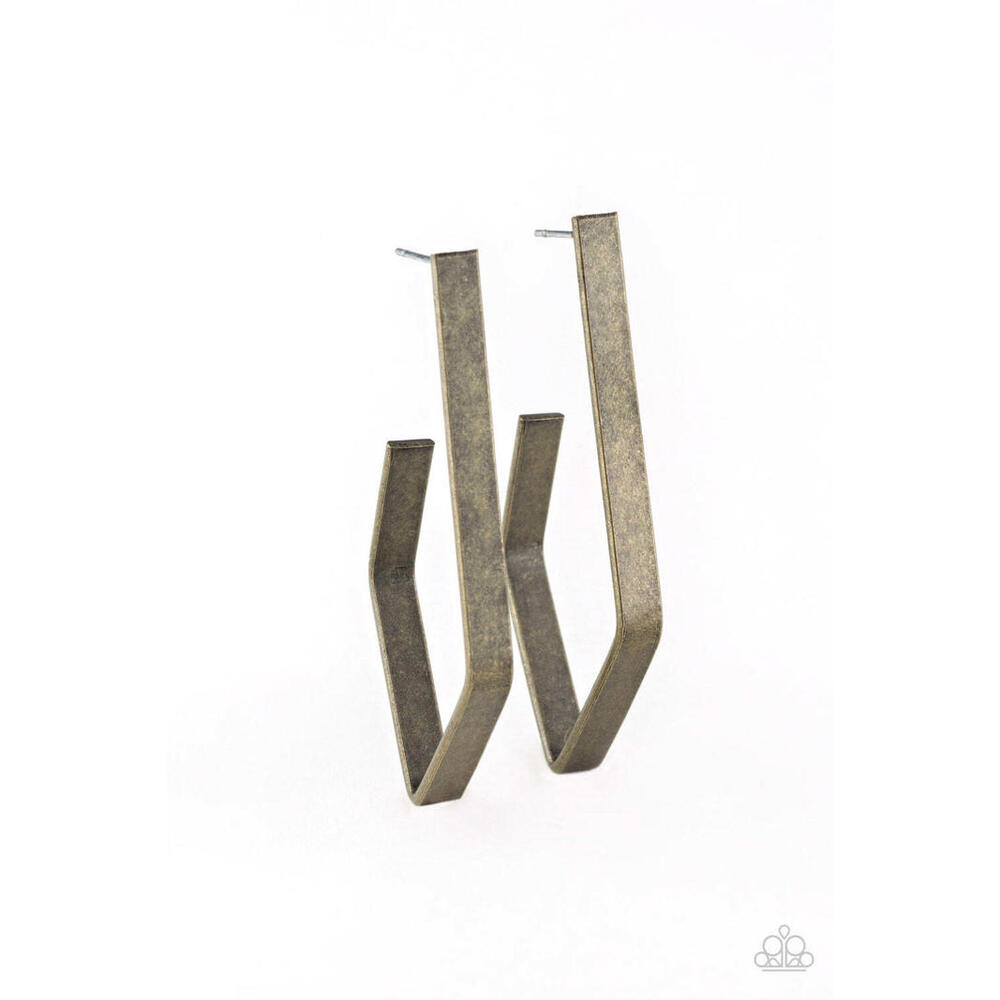 Paparqzzi Asymmetrical Hoop Earrings Womens/Geo Grand - Brass